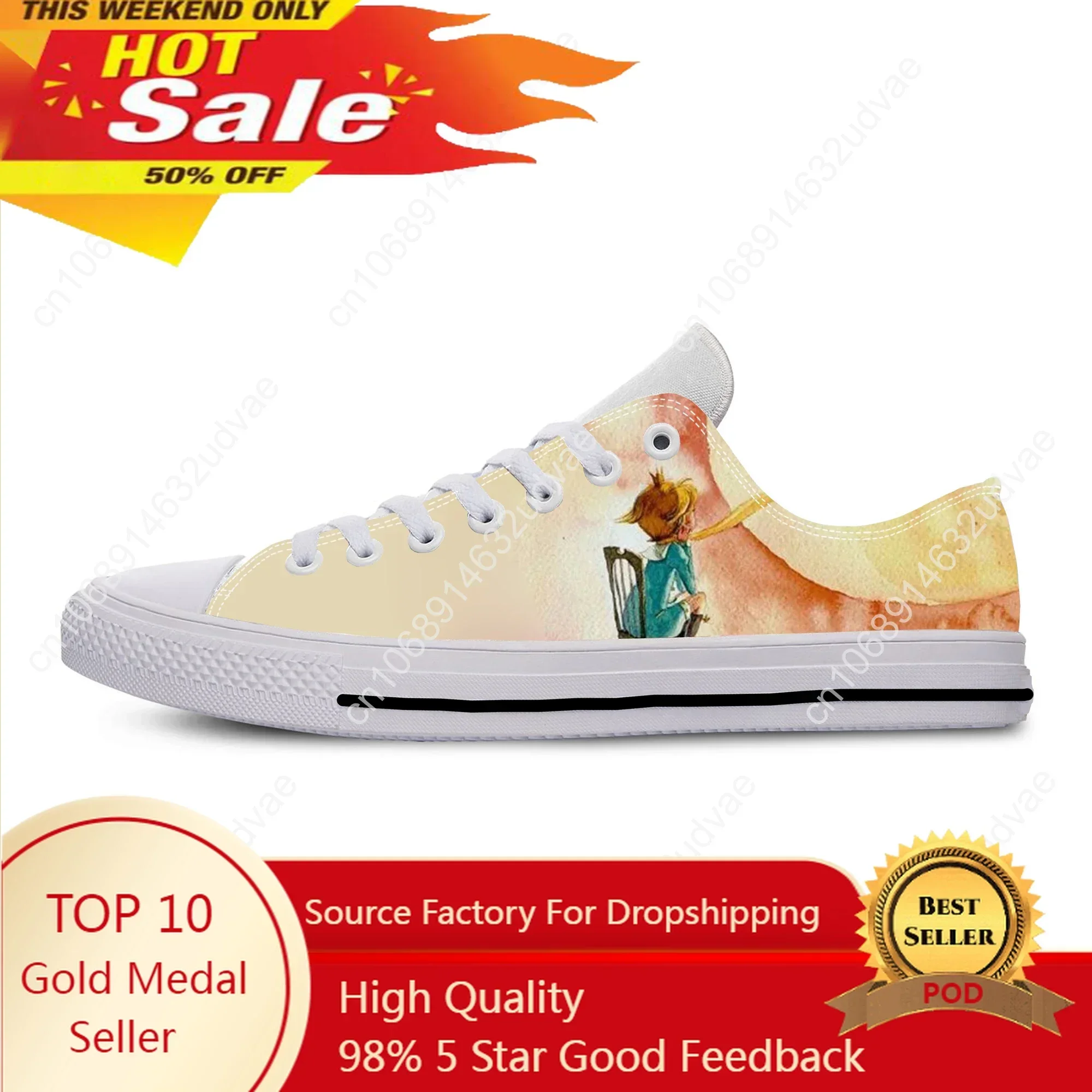 

Hot Anime Cartoon Little Prince Cute Fashion Funny Casual Cloth Shoes Low Top Lightweight Breathable 3D Print Men Women Sneakers