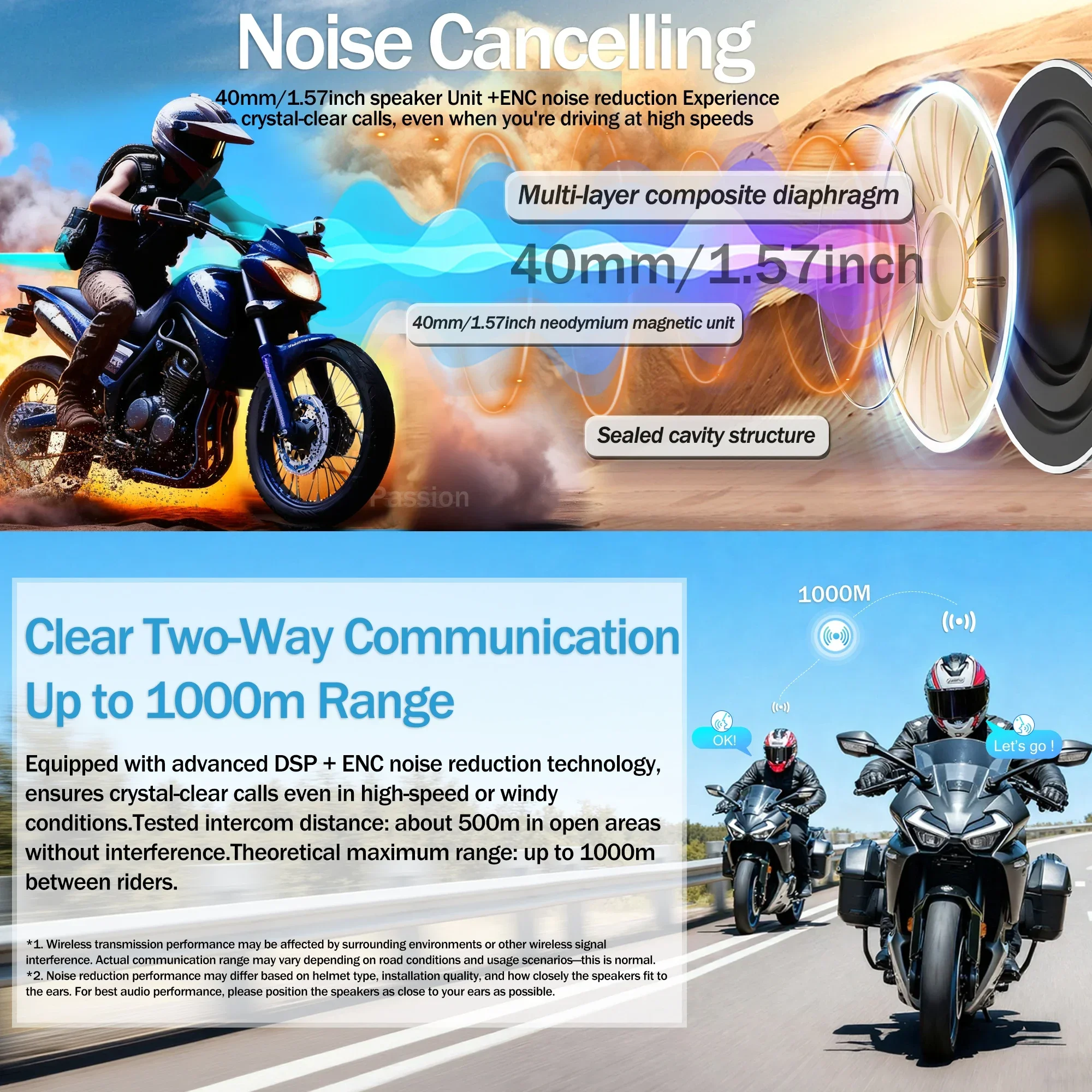 G1 Motorcycle Helmet Bluetooth Intercom with 1000mAh Battery MP3 Player Waterproof Music Sharing 500M Range for 2 Riders