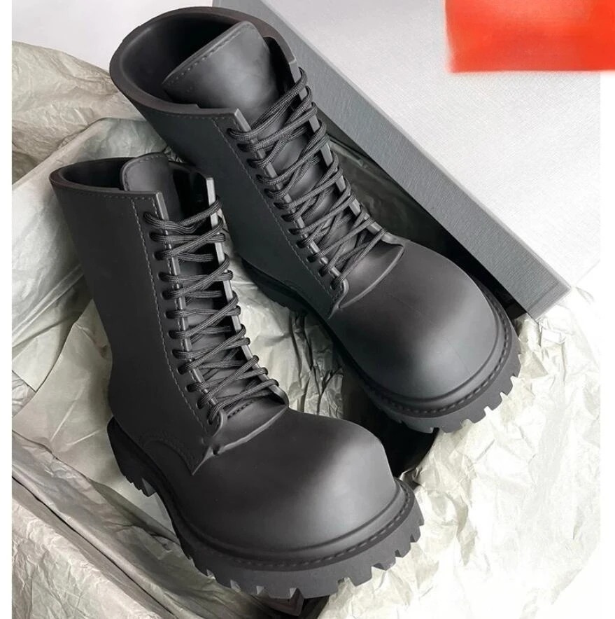 2023 Men\'s Full Eva Black Army Boots Round Big Toe Thick Sole Casual Stage Shoes Male Lace-up Chelsea Footwear Luxury Designer