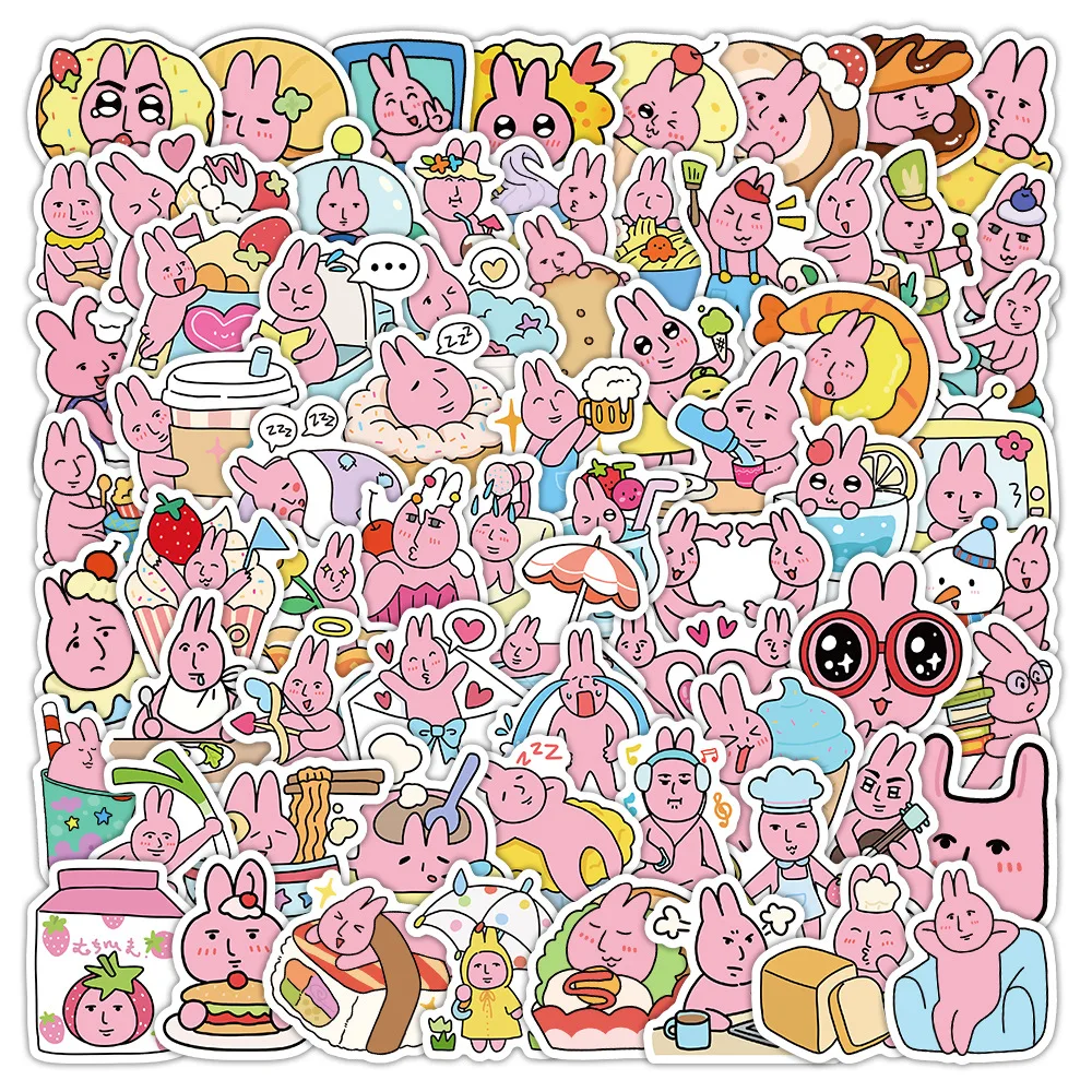 

100PCS Cute Cartoon Pink Abstract Rabbit Stickers Decal Animal DIY Suitcase Scrapbooking Phone Laptop Stationery