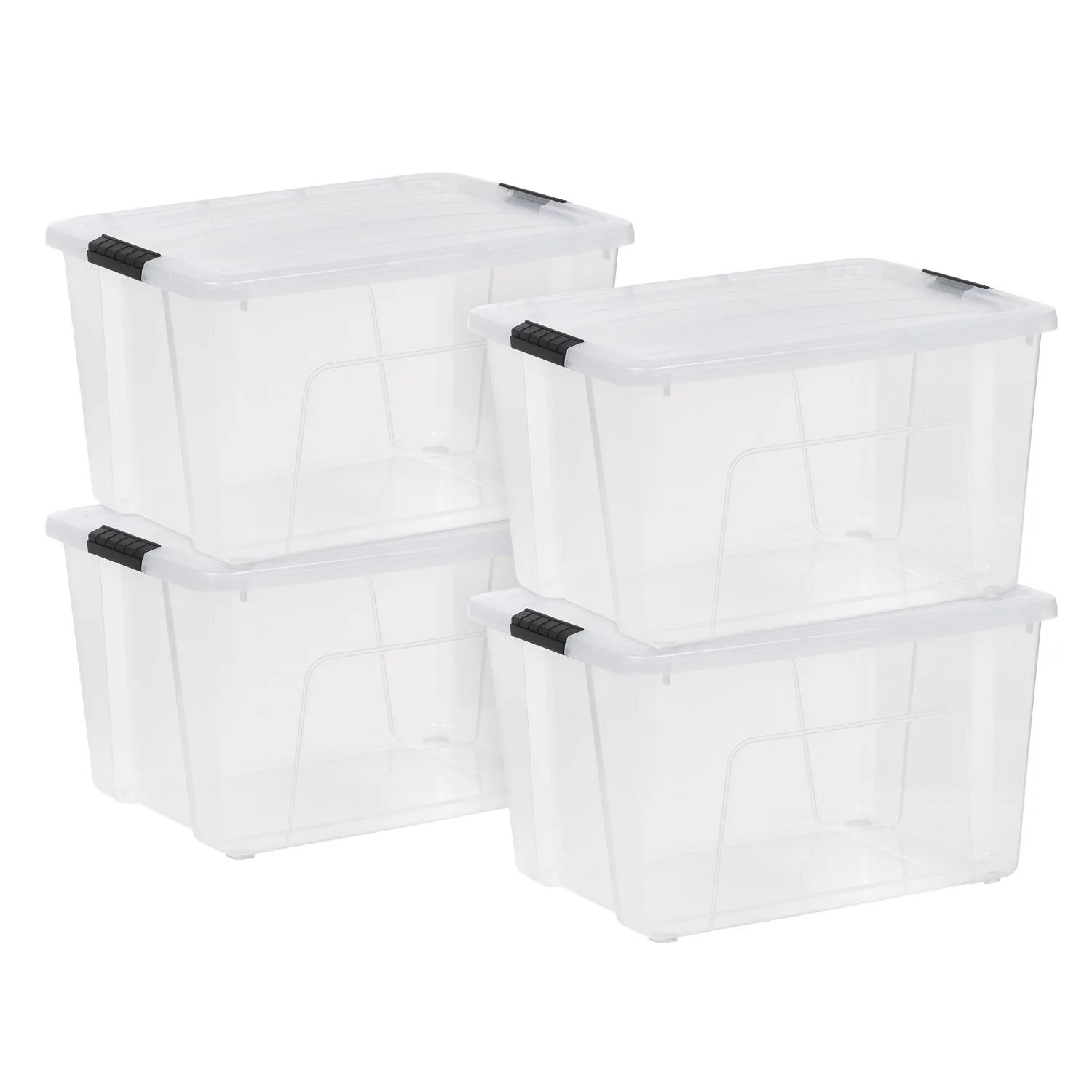 

60 Qt. (15 Gal.) Clear Latch Box, Stackable Plastic Storage Bins with Lids, Set of 4