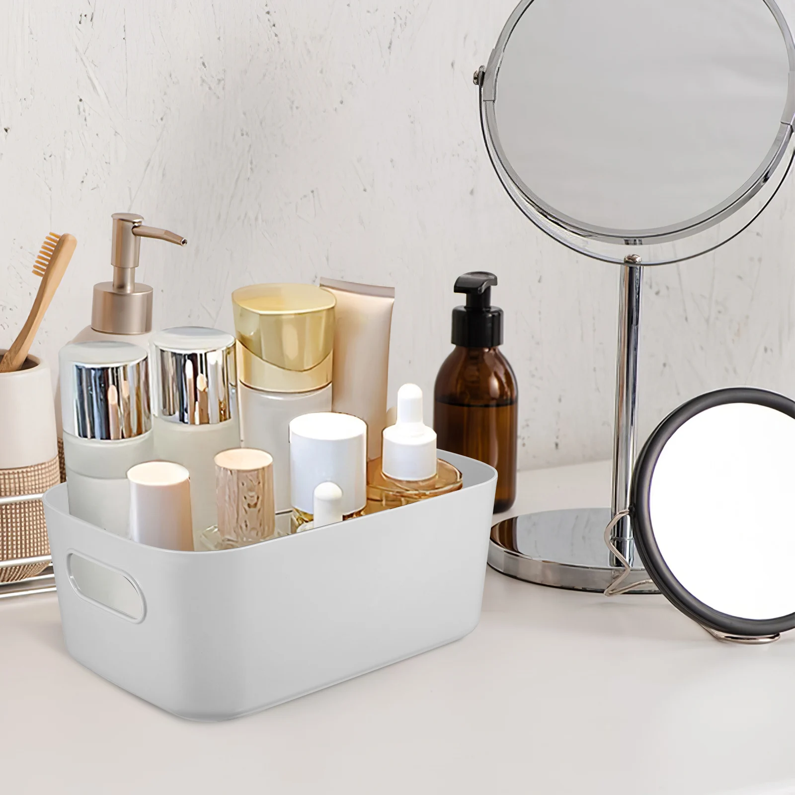 

4pcs Baskets Desktop ganizer Light Grey Plastic ganization Storage Functional Kitchen Bathroom Basket