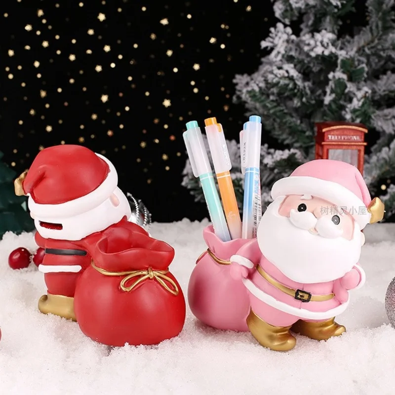 Multifunctional Pencil Holder Decor Santa Claus Piggy Bank Decor Ornament Penholder Collectible Saving Pen Holder Storage Prop