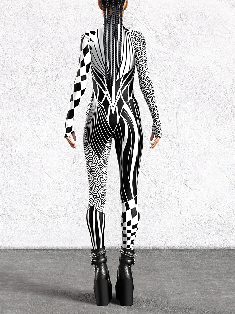 Damen Sexy Bodysuit Halloween Kunst Unregelmäßig Bedruckter Jumpsuit Festival Party Performance Zentai Anzug Rave Outfits Neu 2026 – Detail 17