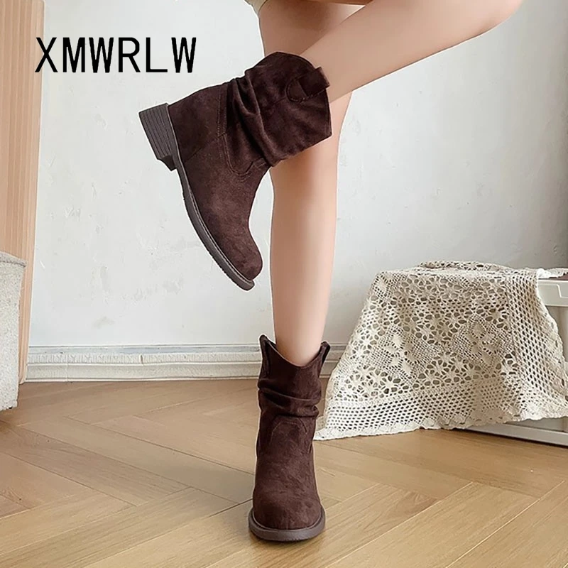 

XMWRLW 2025 Autumn Women's Ankle Boots Fashion Hidden Heel 8cm Female Ankle Boots Autumn Shoes Women Wedges Shoes Non-Slip Boot
