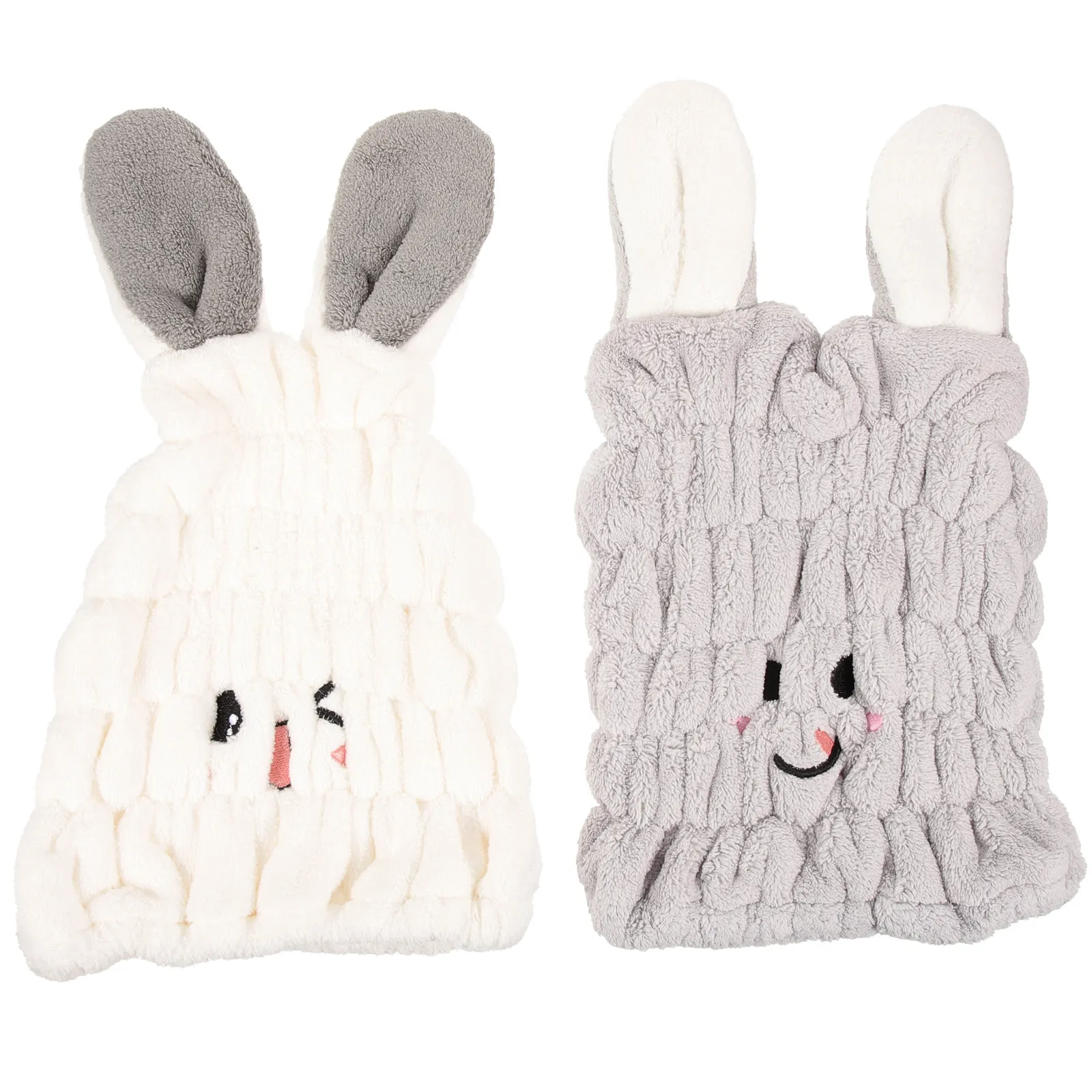 

2Pcs Absorbent Hair Towel Wrap Cap for Kids Rabbit Ear Style Coral Fleece Quick Drying Hair Drying Hat Daily Bath Travel Hotel
