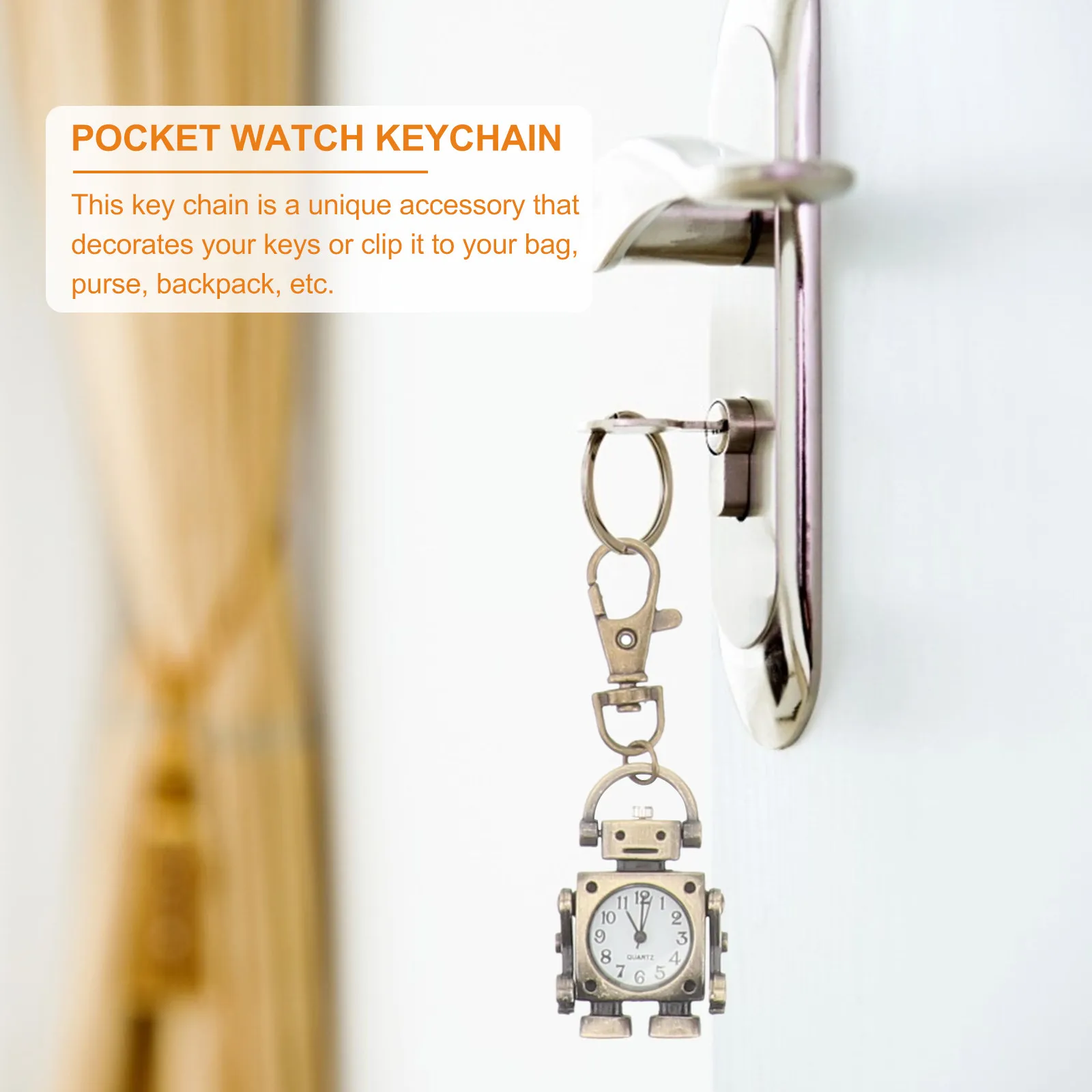 

1Set Robot Themed Clock Pendant Keychain Vintage Pocket Watch Key Ring for Handbag Backpack Gift Long Term Use Design