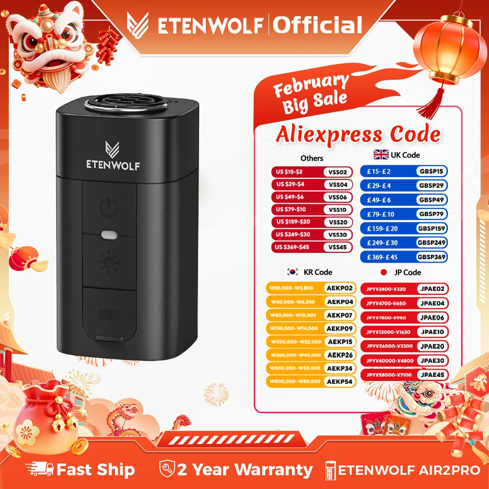 

Новый электрический воздушный насос ETENWOLF AIR 2 Pro, 2600 мАч, надувные лодки, 2 раза быстрее надувание и дефляция для надувного матраса, спальных подушечек