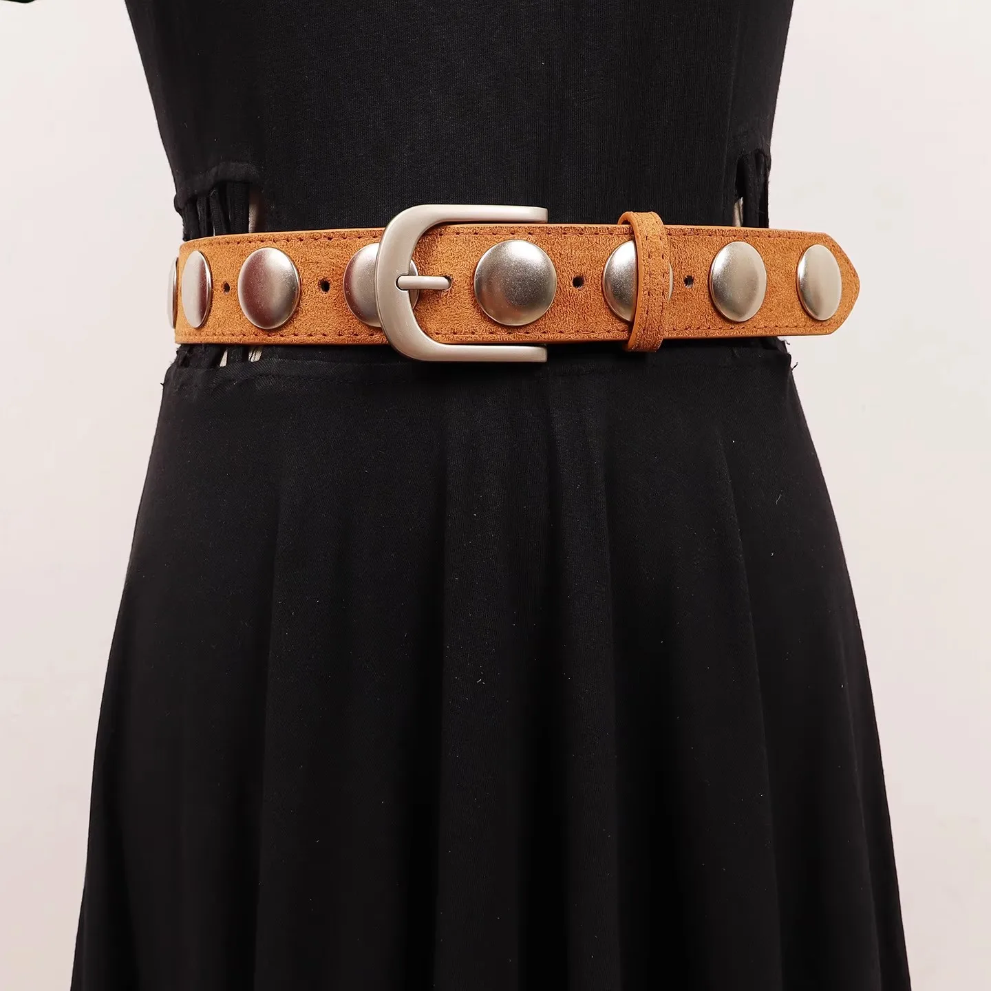المرأة فو الجلد المدبوغ خمر بولي Leather الجلود برشام فستان Cummerbunds الكورسيهات حزام أحزمة الديكور حزام ضيق R3069
