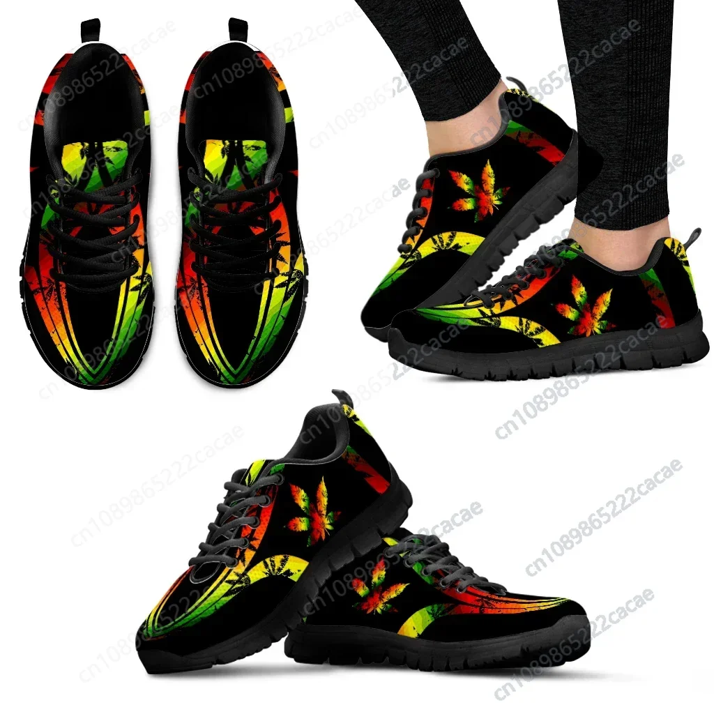 

Fashion Gradient 3D Weed Leaves Print Flat Shoes for Women Lightweight Lace-up Walking Sneakers Breathable Footwear