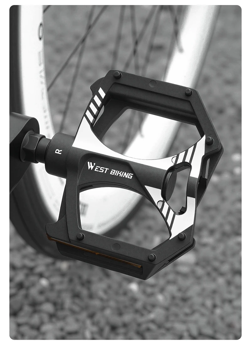 WEST BIKING Flache Fahrradpedale mit doppelten DU-Dichtungslagern, Nylon, ultraleicht, rutschfest, reflektierend, für MTB und Rennräder – Detail 15