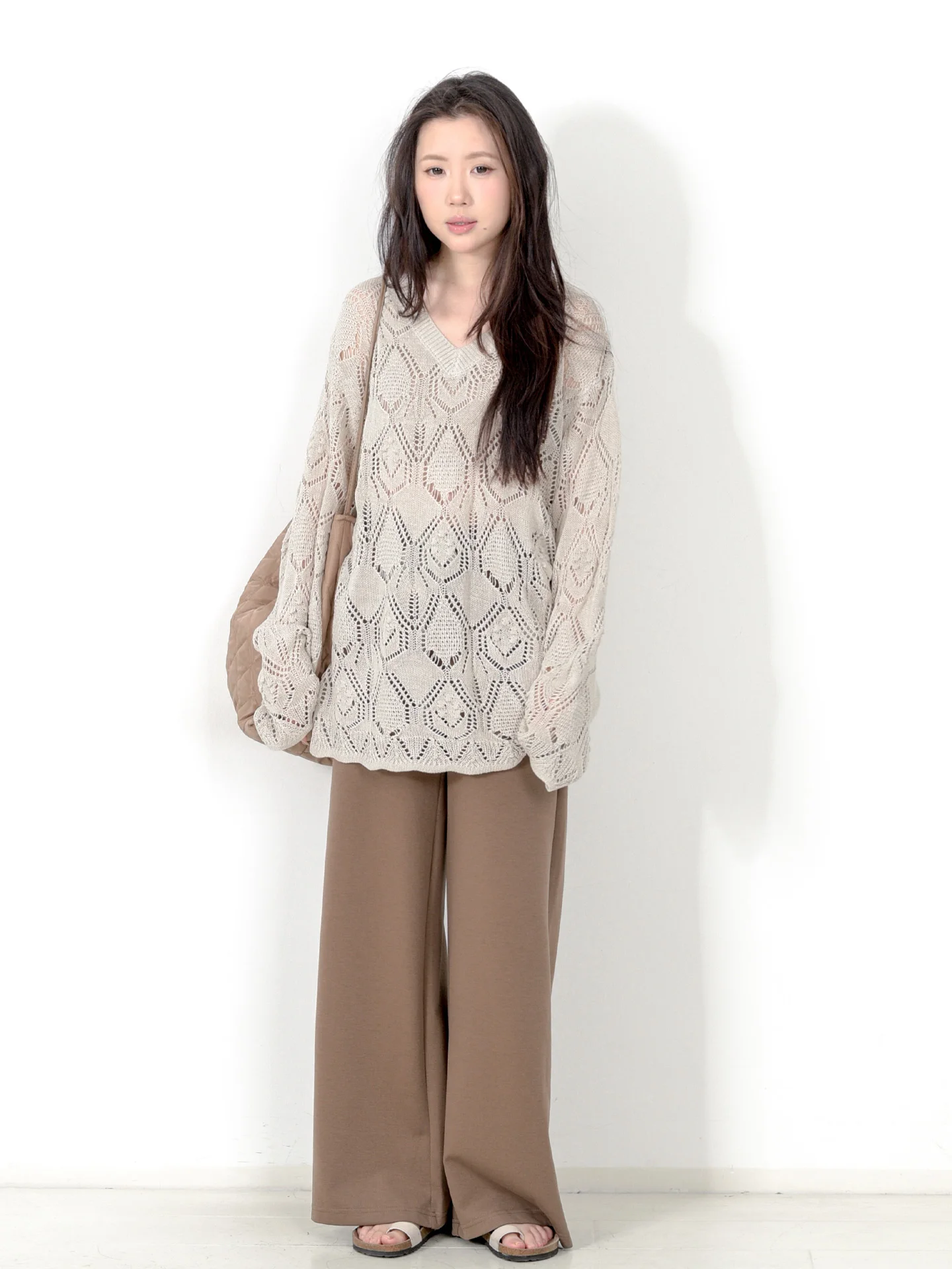 

Spring Vintage Lazy Style Loose Hollow out Color Overhead Long Sleeve Mid-Length Knitted Women's Top Comfortable Breath...