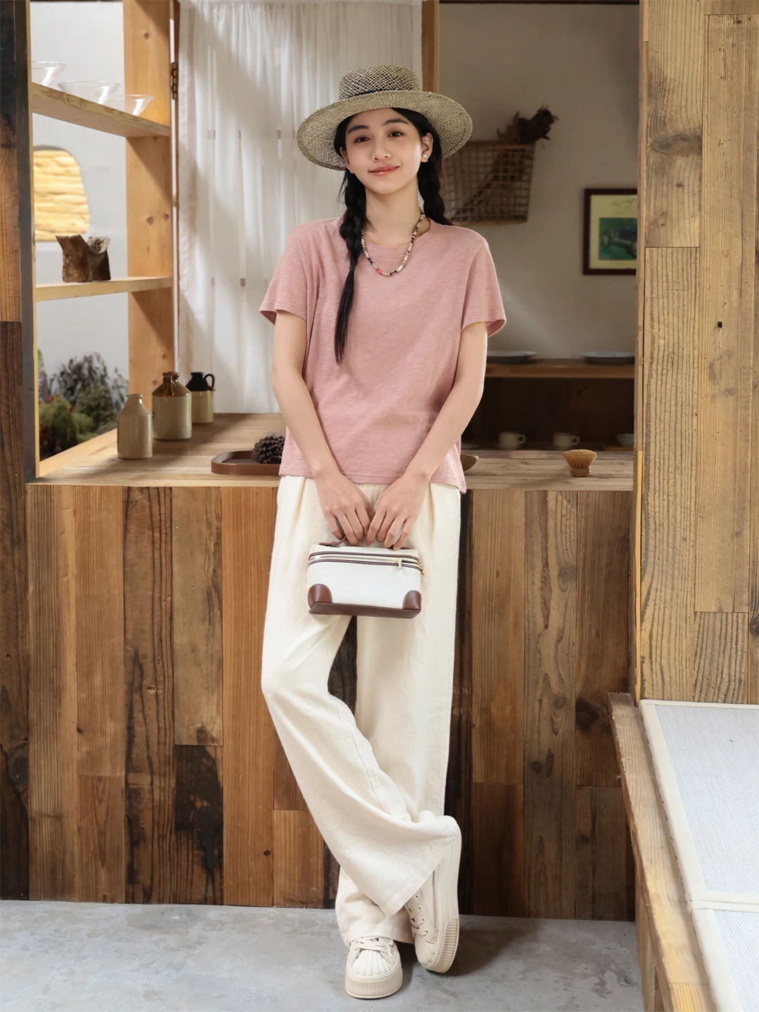 

Casual Linen Texture Straight Leg Pants for Women Spring 2026 Classic Style Natural Waist Button Closure Wide Leg Pants