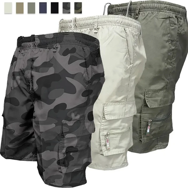 Pantalones cortos Cargo para hombre, Shorts informales holgados para correr, estampados, a la moda, con múltiples bolsillos y cordón, S-3XL de playa