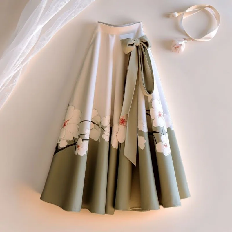 High waisted flowing horse face skirt for short people to wear in spring 2025 new  color print  korean fashion clothing