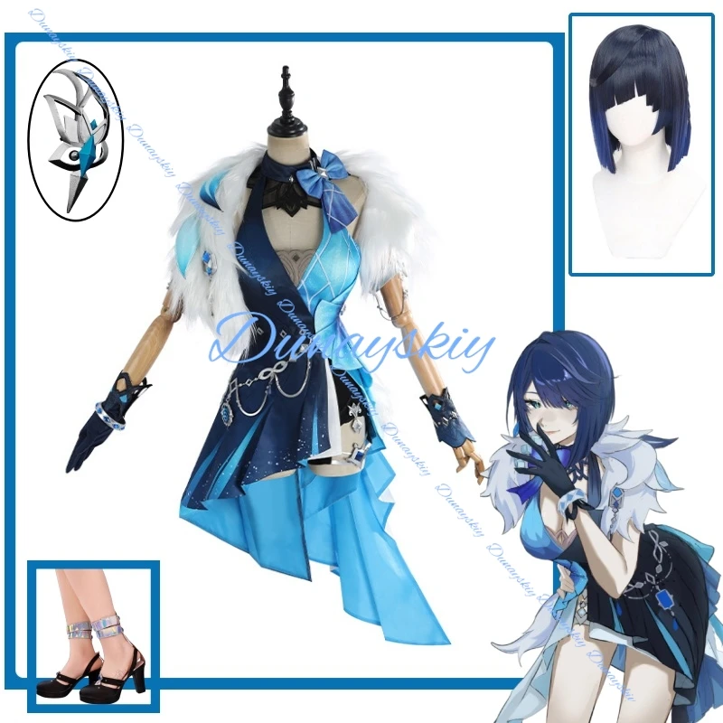 Genshin Impact Yelan Cosplay Yelan Genshin Cosplay Costume perruque chaussures jeu Tranquil Banquet Cosplay Halloween jeu de rôle uniforme