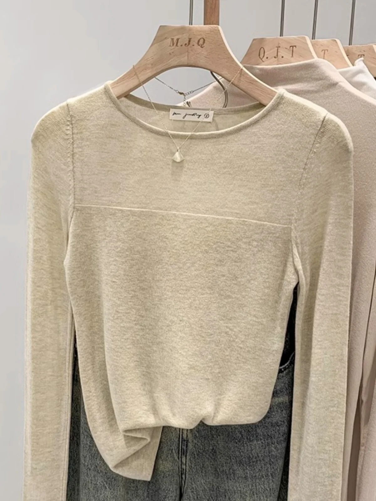 

Женский круглый трикотаж Ne Long Sve Верхний топ oulder Ширина Regular Length Stand Color Pure Sle Весна Осень Ne...