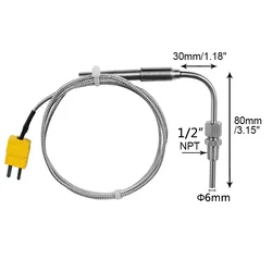 1300 °C K tipo motore EGT sensore di temperatura del Gas di scarico sonda in acciaio inossidabile filettatura del tubo della termocoppia 1/2 ''NPT spine maschio a gomito