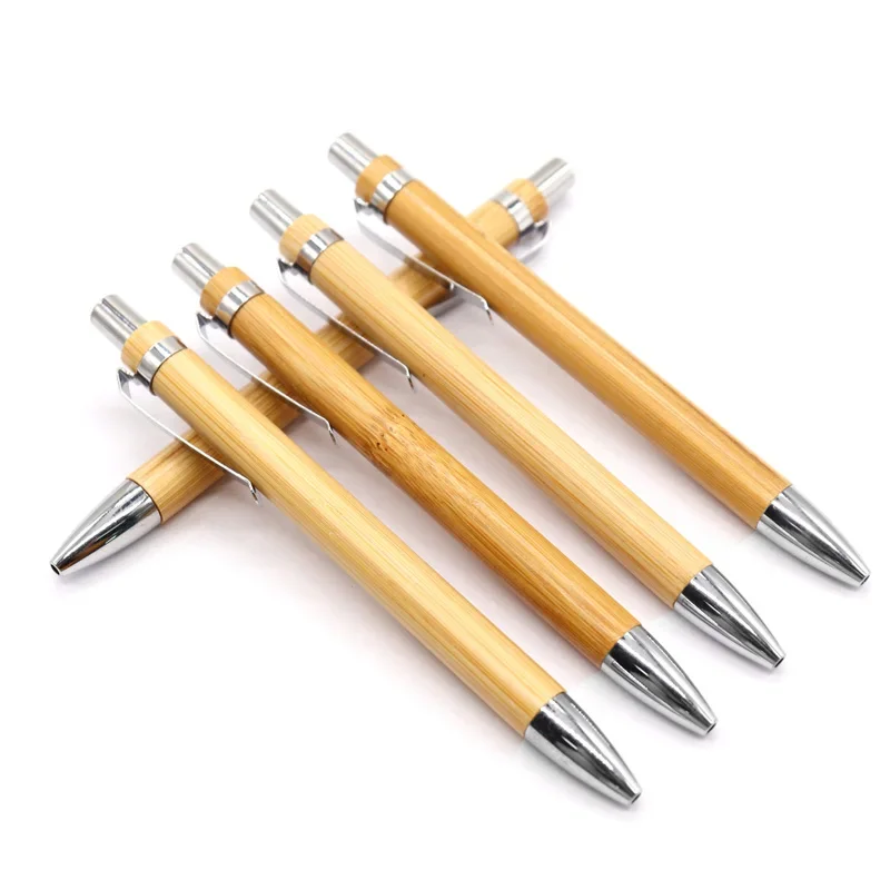 1/4Pcs Set Bamboo Wood Ballpoint Pen 1.0mm Tip Black Ink Office School Writing Stationery Business Gel Pen Clip Signature