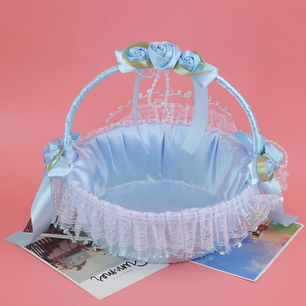 European Style Blue Lace Flower Basket Portable Hand Knitting Candy Container Wedding Party Ceremony Decoration Supplies