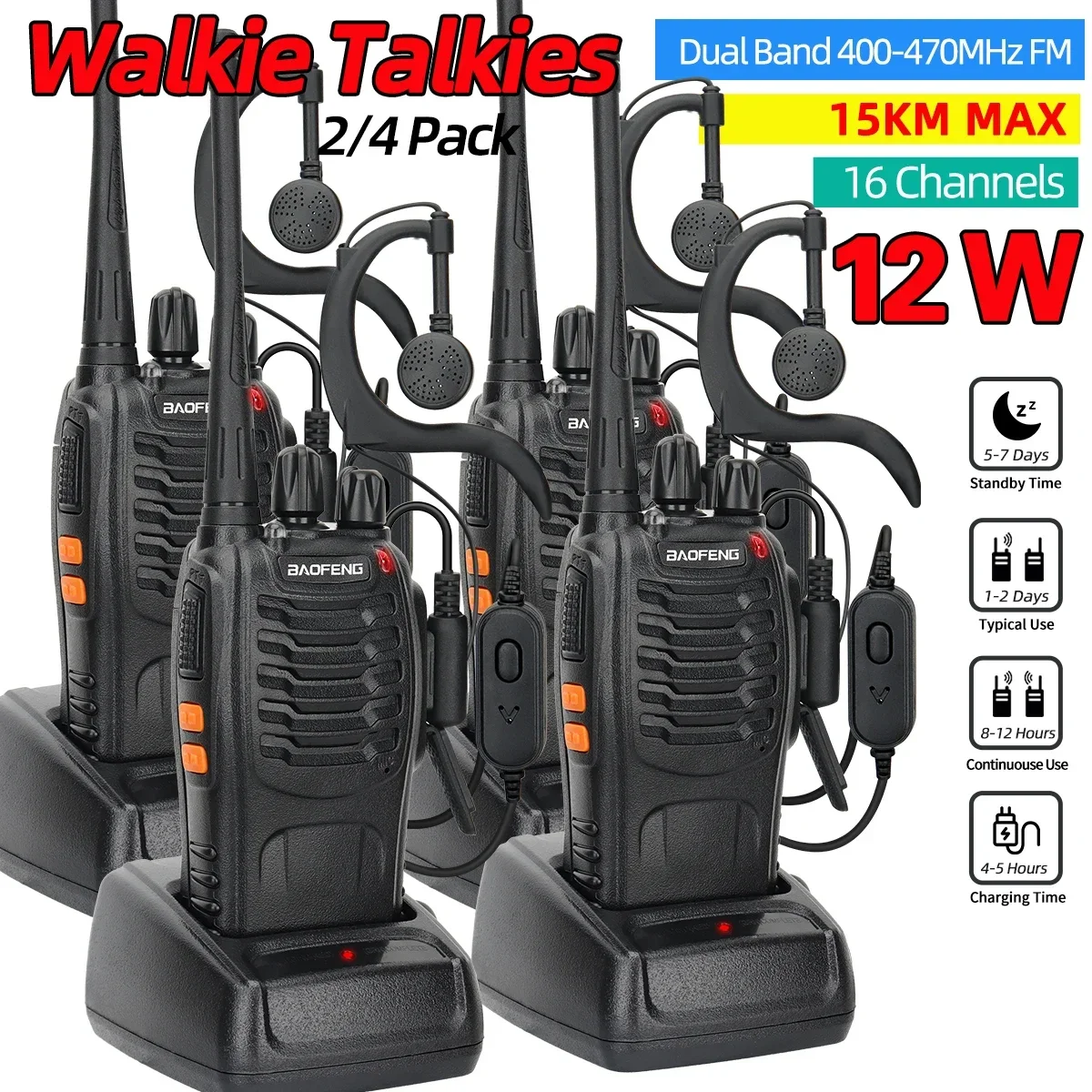 2PCS Baofeng BF-888S Walkie Talkie UHF 400-470MHz 888s 100km2 Radioamatori bidirezionali a lungo raggio Ricetrasmettitore USB per la caccia