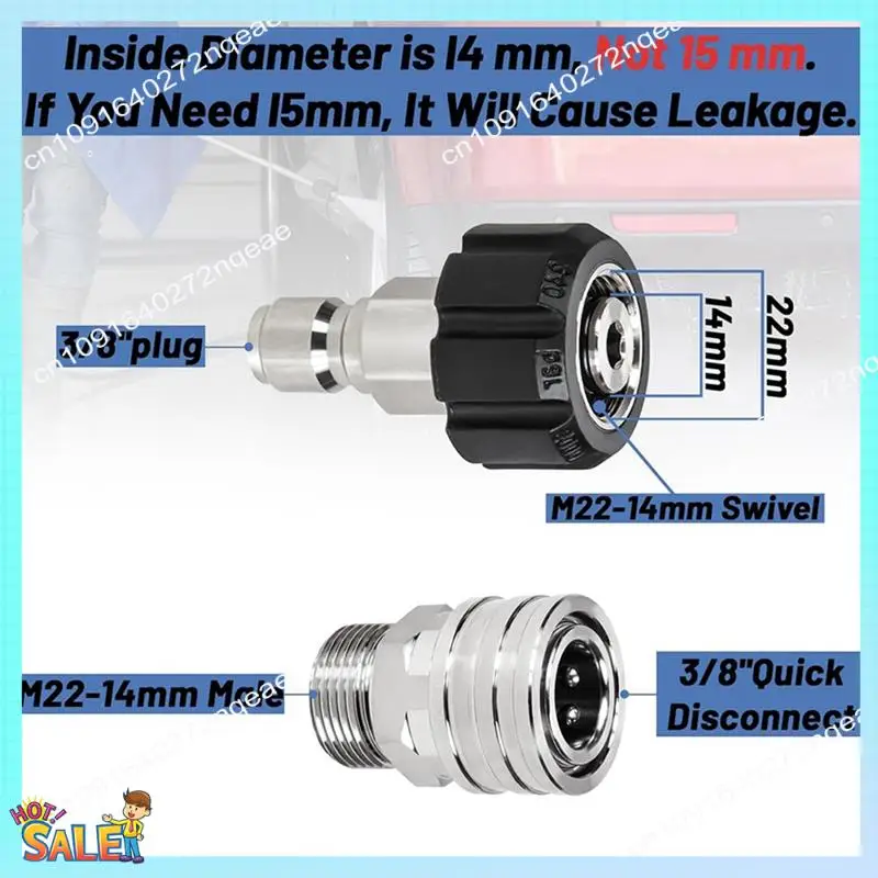 N08R 10Pack Pressure Washer Quick Connect Fittings, M22-14Mm Swivel To 3/8Inch Quick Connect Kit Easy Install Easy To Use
