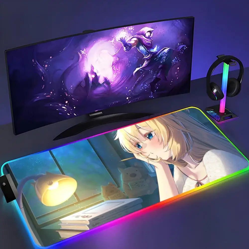 

akai haato Mouse Pad XXL RGB Mouse Pad Kawaii Gaming Accessories Computer keyboard Large Led Desk Mat Backlight Mousepad