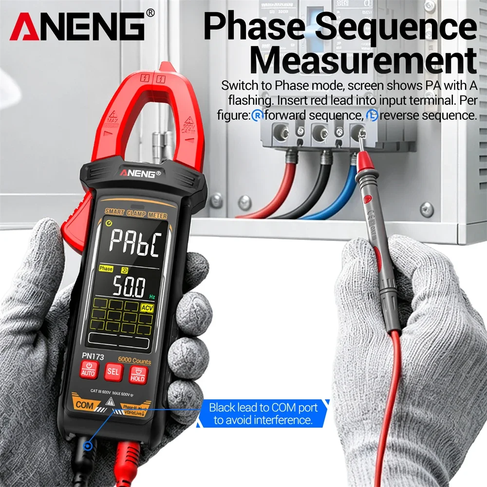 ANENG Digital Clamp Multimeter Non-Contact Voltage High Precision VA Color Display Voltmeter Electrician DIY Repair Tools PN173