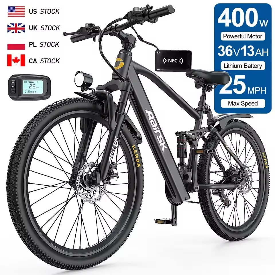 Estoque de vendas quentes 26 Polegada mountain e-bike 400w 13a lítio poderoso ciclo elétrico cidade ebike