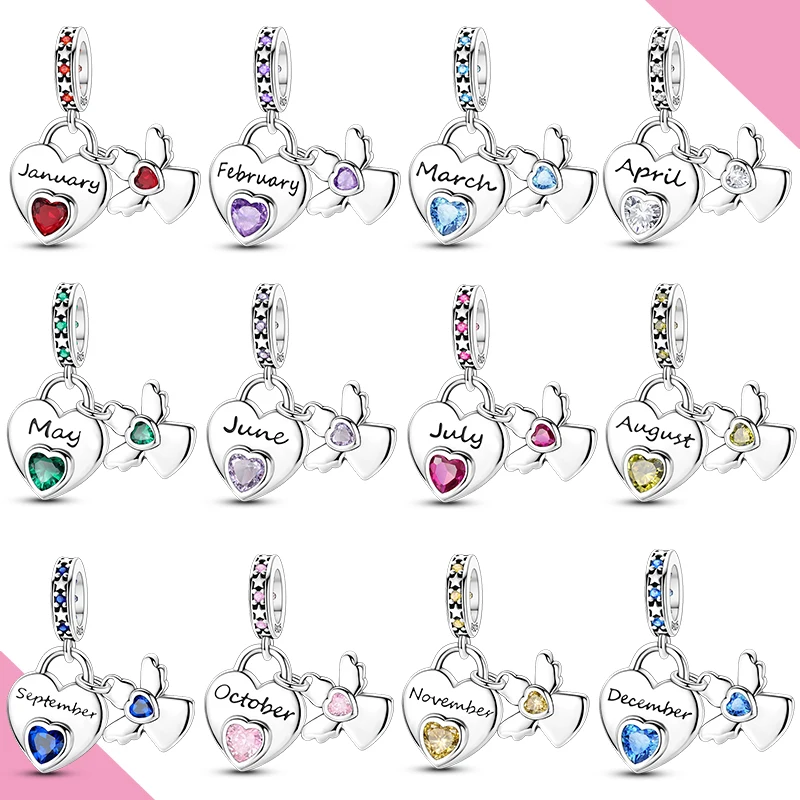 Angel January To December Birthday 925 Sterling Silver Pendant Fit Bracelet Beads Diy Woman 925 Silver Charms Jewelry