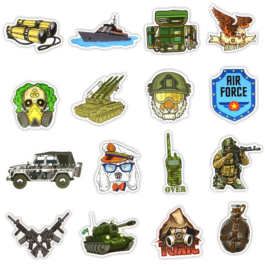 50 PCS Military Style Stickers Soldier Badge Cartoon Cool Stickers for Adult Boys DIY Laptop Car Storage Box Waterproof Vinyl