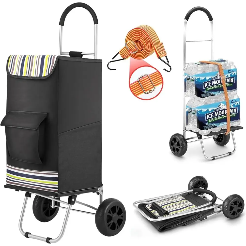 

Heavy-Duty 220 lbs Capacity Large Shopping Cart with Adjustable Bungee and Black Bag