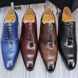 Scarpe eleganti da uomo in pelle con stampa pelle di serpente Oxford classiche stringate formali in vino blu caffè nero - punta a punta