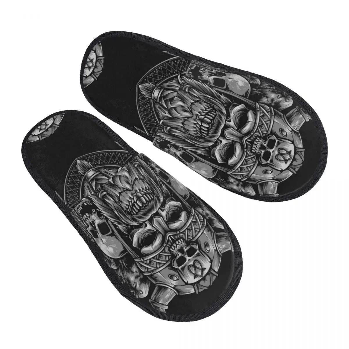 Winter Slipper Woman Man Fashion Fluffy Warm Slippers Skull With Raven House  Funny Shoes