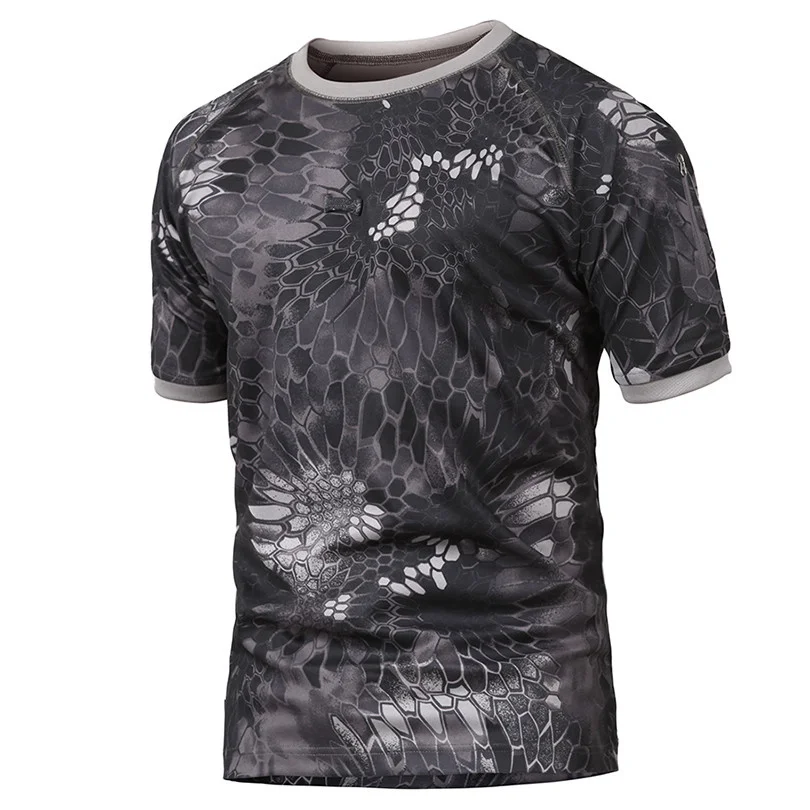 

Summer Outdoor Sport Breathable Quick Dry Camouflage T Shirt Men'S Lapel O Neck Pullover Tactical Short Sleeve Shirts T-Shirt