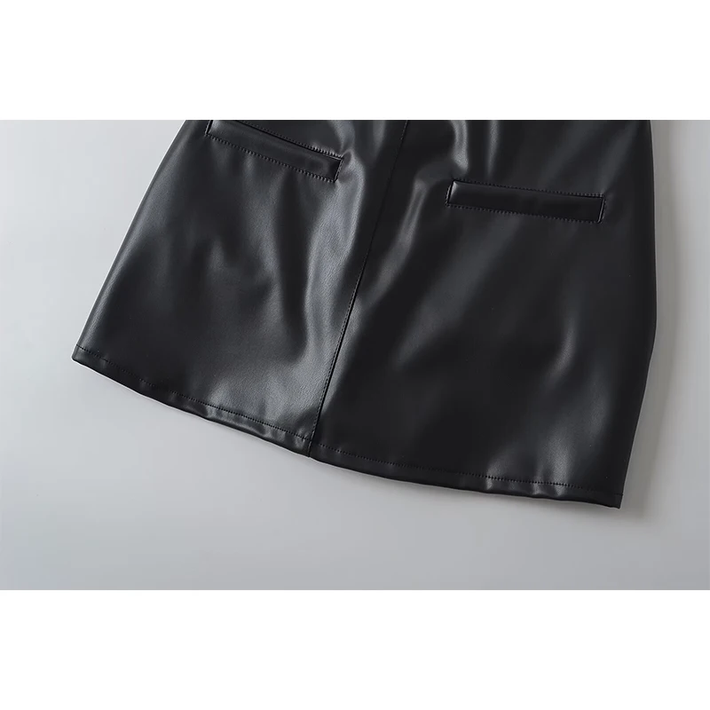 2024 Y2K Women Vintage Pockets Black Slim Faux Leather Skirt Sexy Low Waist Bodycon Mini Pencil Skirts