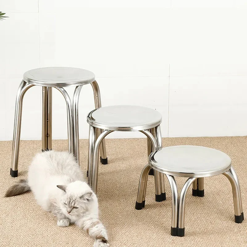 Four-legged Stool,Stainless Steel Stool Dessert Milk Tea Shop Catering Barbecue Shop Bench,, Household Round High Chairs