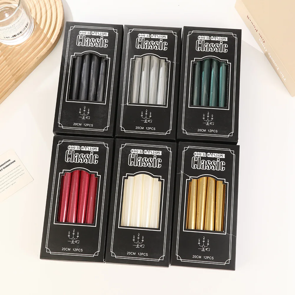 12pc/box 22cm Electroplated Cone Pole Long Pole Candle, Home Romantic Wedding Dinner Festive Atmosphere Long Candle Cone Wax