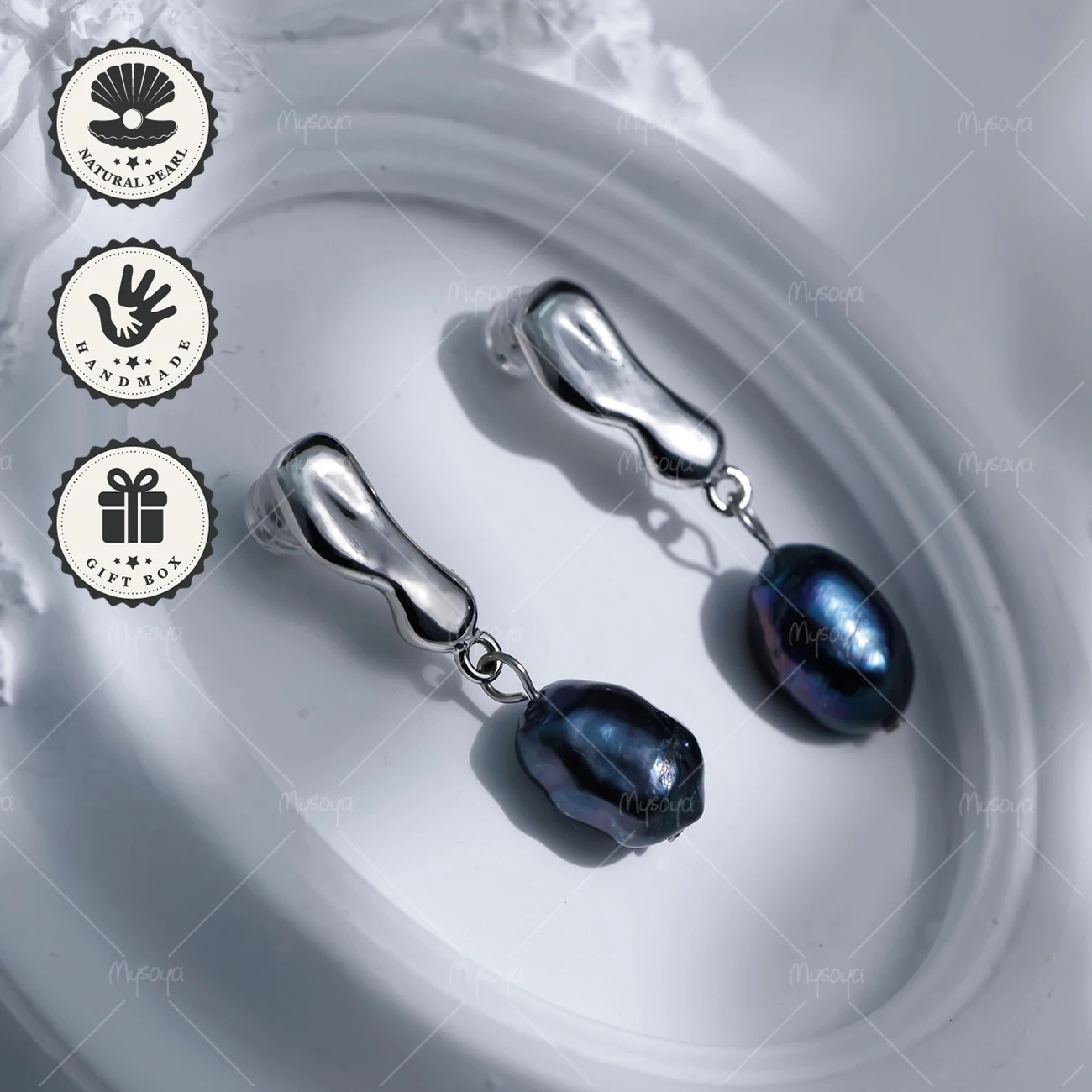

MYSOYA 9-10 мм черные серьги-гвоздики с барочными жемчужинами, серебристые, в подарочной коробке, подарок на день рождения, подарок на День святого Валентина