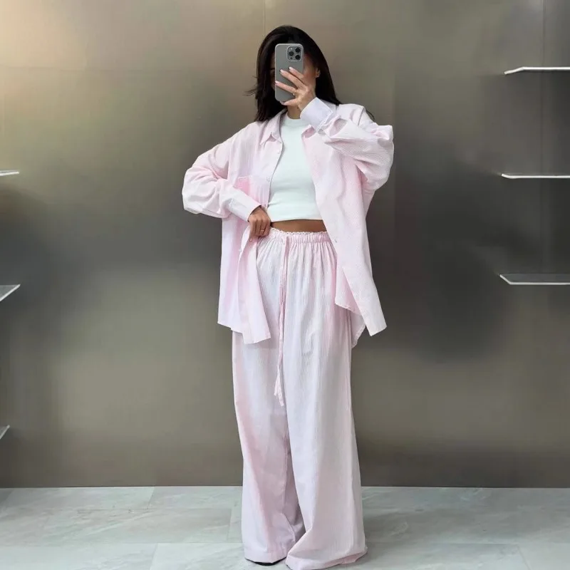 

Summer Design Sense, Niche Fashion, Sun Protection Two-piece Set for Women, Casual, Thin, Loose, Long-sleeved Shirt and Pants