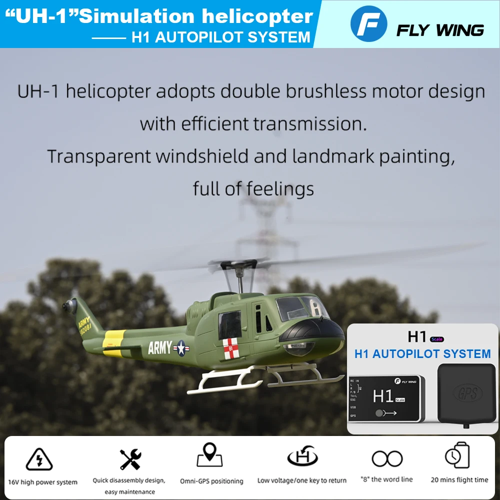 FLY WING UH-1 V3 RC Helicopter V3 Upgrade Version 6CH UH1 Huey GPS Altitude Hold RC Scale Helicopter H1 Flight Control System