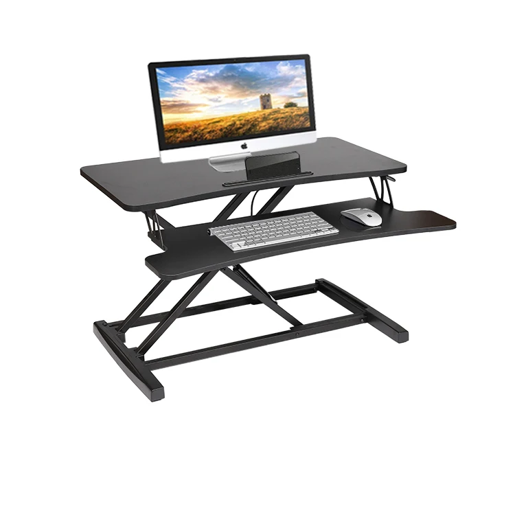 Height Adjustable Home Office Sit Standing up Table 32inch with Removable Keyboard Tray Desk Workstations Riser Converter