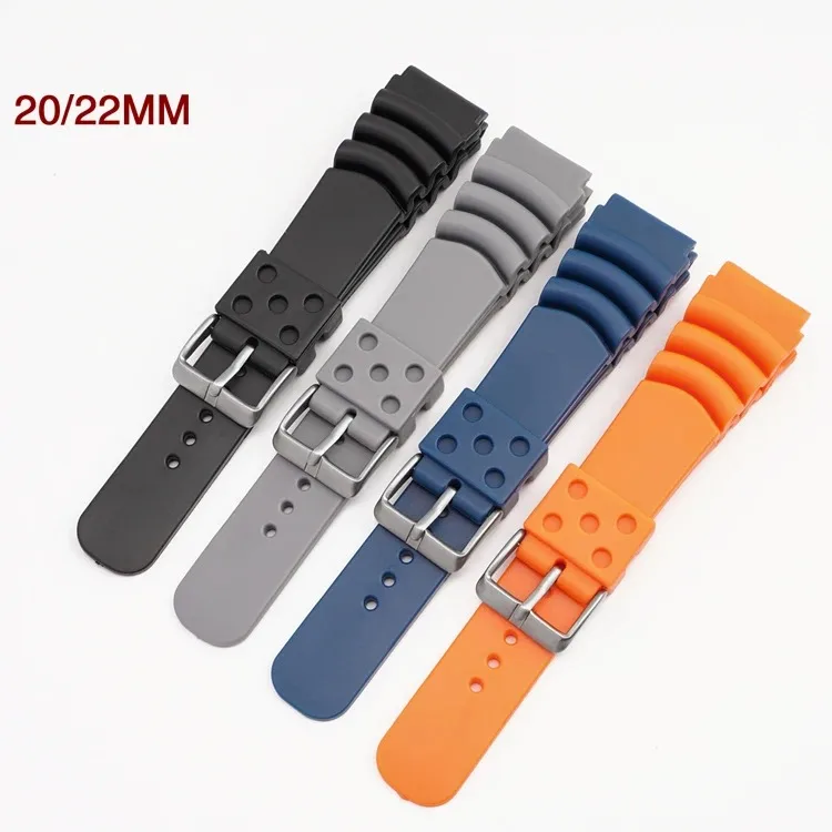 20mm 22mm 24mm Silicone Sport Strap Diving Waterproof Watchband Rubber TPU Men Replace Bracelet Band Watch Accessories for Seiko