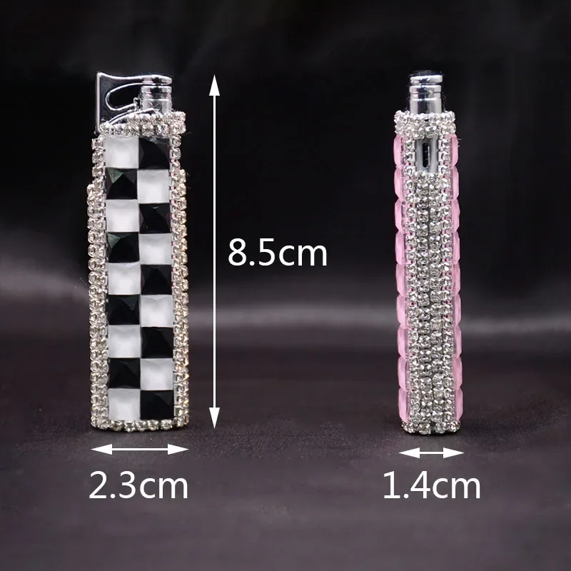 Luxury Handmade Diamond Inlaid Inflatable Lighter Windproof Spray Pink Flame Butane Portable Lighter Women\'s Gift