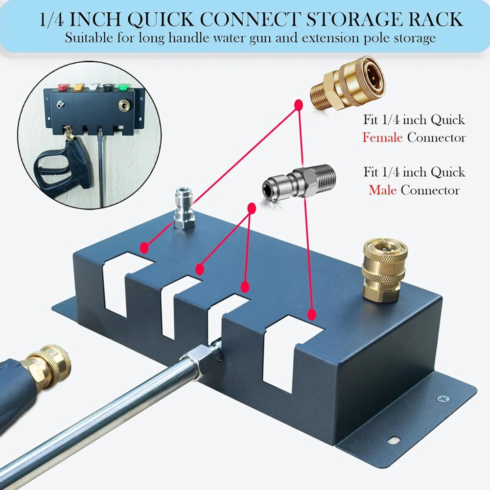 Caixa de armazenamento de pistola de água de alta pressão, ajuste 1/4 conector rápido, lavadora de energia e canhão de espuma de neve, organizador, suporte de ponta de lavadora de pressão