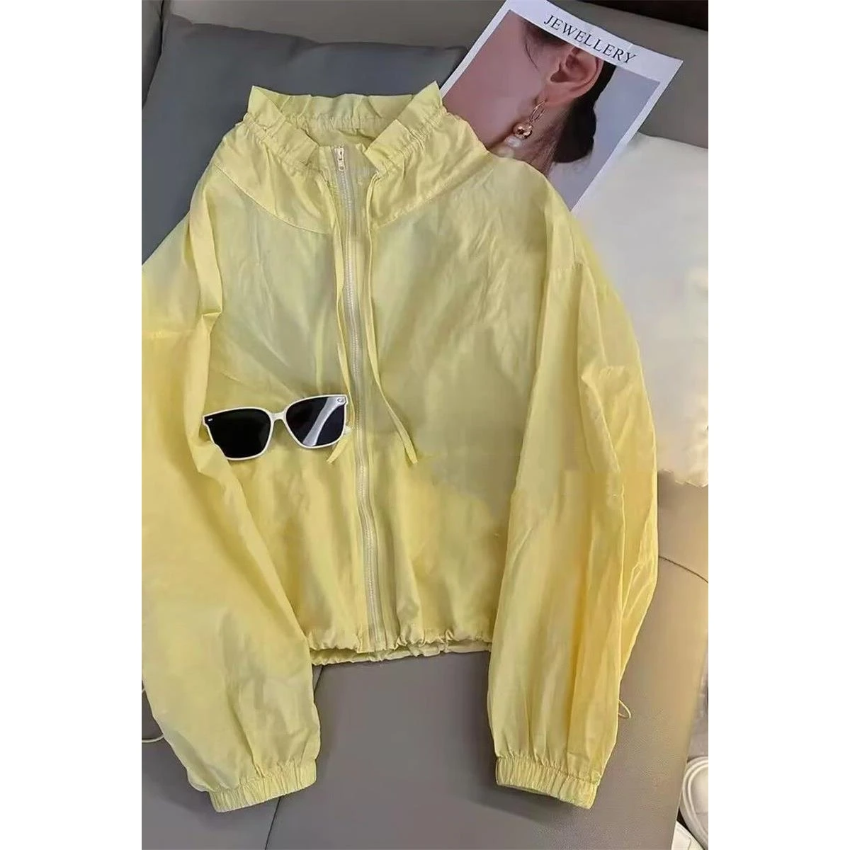 

Легкий свободный женский летний кардиган с защитой от солнца, молочно-желтый, с длинными рукавами, дышащий, охлаждающий эффект