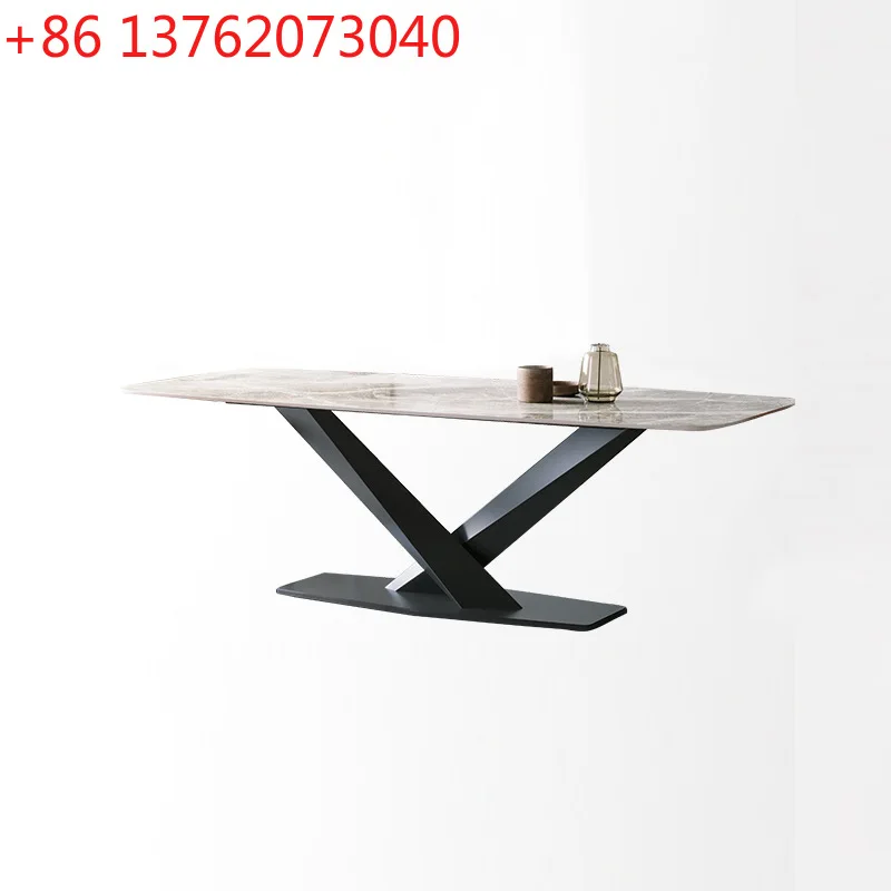 

Итальянский обеденный стол из каменной плиты, прямоугольный, для домашней маленькой квартиры, современный простой обеденный стол и комбинация стульев