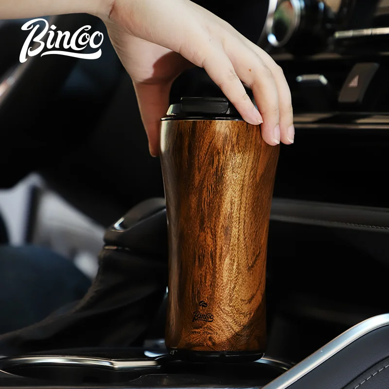 Bincoo Retro Coffee Cup Wood Grain New Insulated Cup Car Men's Portable Ear-Hanging Coffee Tumbler Water Cup