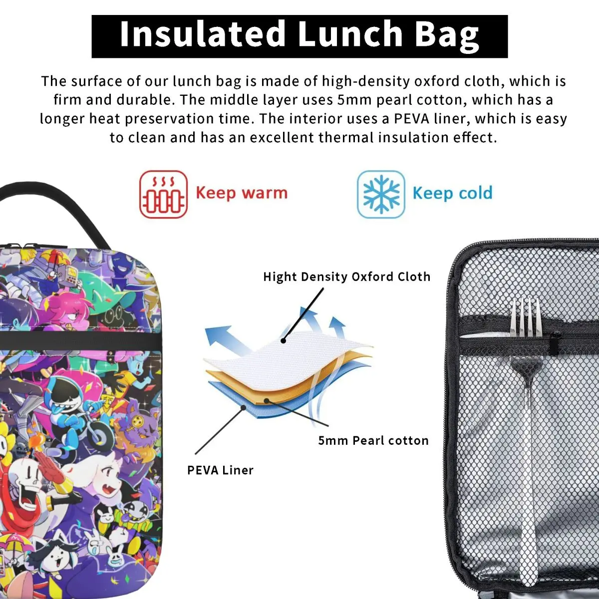 Undertale Game Sans Geïsoleerde Lunchtassen Thermische Tas Herbruikbare Draagbare Draagtas Lunchbox Voedselopbergzakken Kantoor Buiten