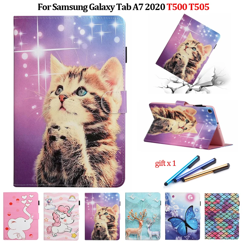 Tablet per Samsung Galaxy Tab A7 Custodia T500 T505 Cute Cat Unicorn Cartoon Cover in pelle per Funda Samsung Galaxy Tab A7 2020 Custodia